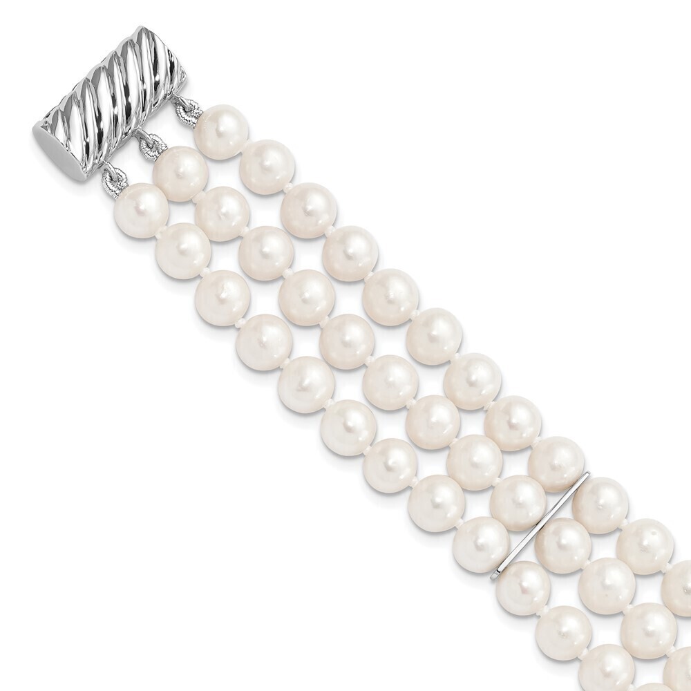 Kazi Luxury Sterling Silver Rhodium-plt 6-7mm White FWC Pearl 3 Strand Bracelet